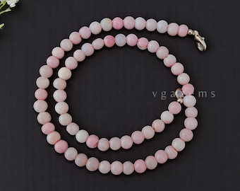 ON SALE Pink Opal Smooth Round Beaded Necklace, Pink Opal Gemstone Necklace, 6mm Handmade Pink Opal Jewelry For Anniversary Gift