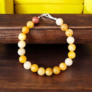Yellow Jade Beaded Bracelet, Yellow Jade Smooth Round Beads Bracelet, Jade Men&#39;s Bracelet &Unisex Bracelet, Crystal Bracelet Birthday Gift