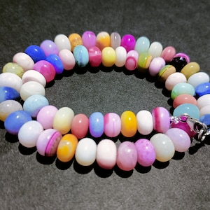 Multi Color Opal Beaded Necklace, 8mm-9mm Opal Smooth Rondelle Bead Necklace, Opal Jewelry, Candy Opal Handmade Necklace, Gift For Her