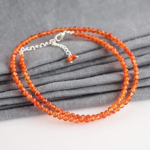 Karneol Perlen Halskette, 2 mm Orange Karneol facettierte runde Perlen Halskette, Karneol Edelstein Schmuck machen Perlen, Geburtstagsgeschenk.