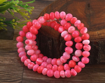 Natural Pink Opal Beaded Necklace, 7-8mm Candy Smooth Rondelle Beads, Opal Jewelry, Anniversary Gift