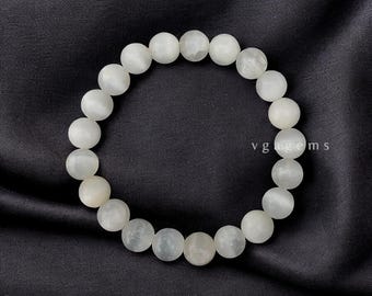 Selenite Beaded Stretch Bracelet, 8mm Smooth Round Beads