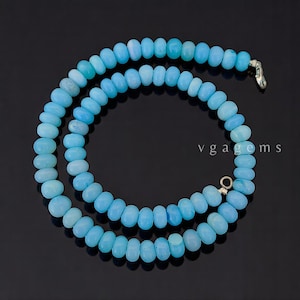 Blue Peruvian Opal Beaded Necklace: 8-9mm Smooth Rondelle Beads, 18 Inch