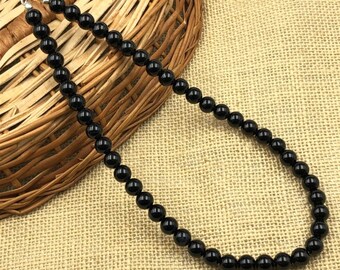 Natural Black Onyx Necklace, Onyx Beaded Necklace, Black Onyx Smooth Round Gemstone Necklace, 10mm Protection Jewelry, Gift For Women