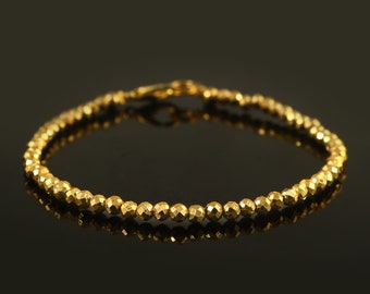 Golden Pyrite Beaded Bracelet: 3mm Faceted Party Jewelry