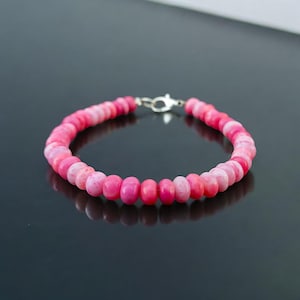 Natural Pink Opal Beads Bracelet, Pink Opal 6-6.5mm Smooth Rondelle Beaded Bracelet, Pink Opal Gemstone Shaded Bracelet, Best Birthday Gift