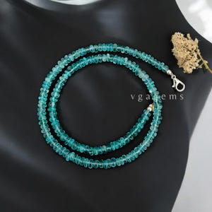 100% Genuine Sky Apatite Beaded Necklace, 4-5mm Sky Apatite Smooth Rondelle Beaded Necklace, Minimalist Jewelry Necklace, Anniversary Gift