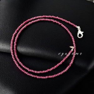 Gorgeous Pink Ruby Faceted Round Beaded Necklace, 2mm Micro Faceted Round Beads Necklace, Ruby Minimalist Beads  Necklace, Precious Gift