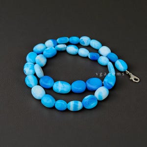 Blue Peruvian Opal Beaded Necklace: Handmade Oval Gemstone Jewelry