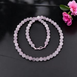 Rare! Rose Quartz Beaded Necklace, 6mm Rose Quartz Smooth Round Gemstone Necklace, Healing Stone Necklace, Daily Wear Necklace, Gift For Her