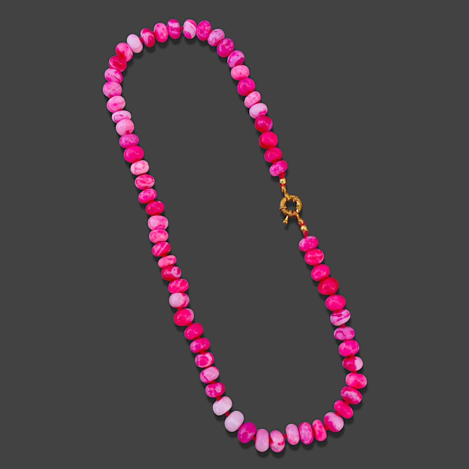 ピンクのペルー産オパールビーズのノットネックレス、8 mm のホット