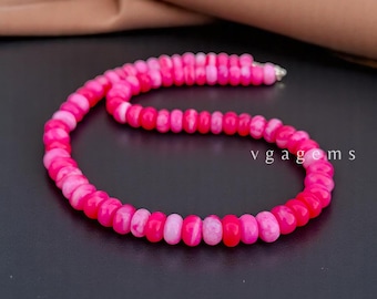 Sparkling Pink Opal Beaded Necklace, 8-9mm Pink Peruvian Opal Smooth Rondelle Beaded Necklace, Candy Peru Opal Beads Necklace, Birthday Gift