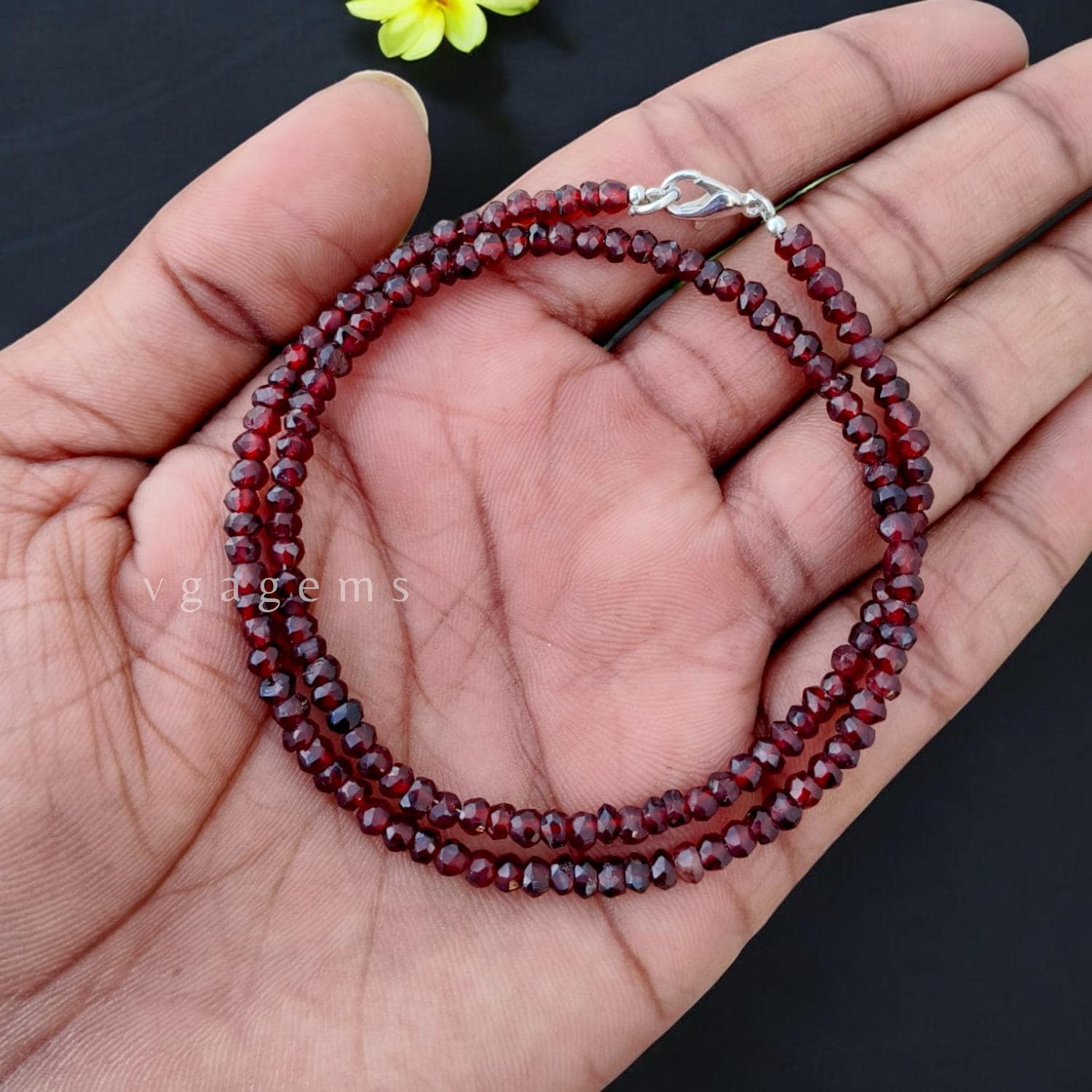 Vintage Garnet Beaded Necklace, 4-5mm Garnet Faceted Rondelle Necklace, Tiny Beads Semi Precious Necklace, Minimalist Jewelry, Birthday Gift