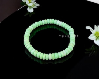 Natural Opal Beads Stretch Bracelet, Green Opal 6-6.5mm Smooth Rondelle Beaded Bracelet, Mint Green Opal Healing Bracelet, Gift For Her