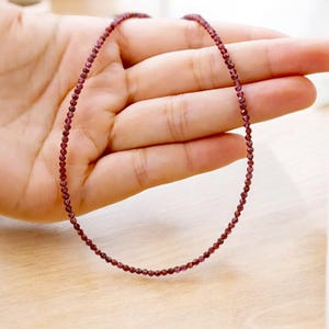 Garnet Beaded Necklace: 2mm Faceted Tiny Beads, Dainty Gemstone Jewelry