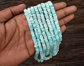 Natural Blue Opal Square Beads, 6mm Flat Gemstone for Jewelry Making