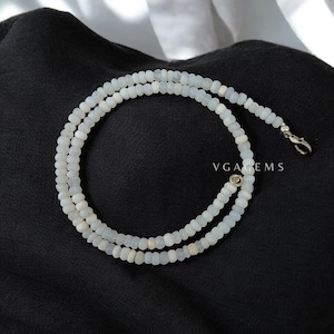 Elegant White Opal Necklace, 3-4mm Candy Gemstone Necklace, White Opal Faceted Rondelle Beaded Necklace, Opal Jewelry Women&#39;s Necklace