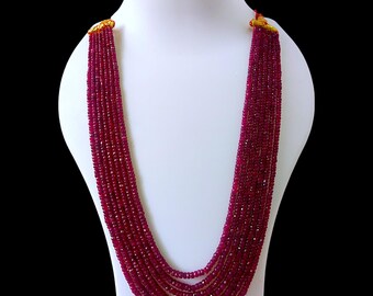 Natural Ruby Beaded Necklace,4-5mm Faceted Rondelle Beads Necklace