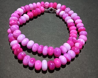 Pink Opal Beaded Necklace, Pink Opal 8mm Gemstone Smooth rondelle beads Necklace, Pink Opal shaded necklace, Anniversary gift.