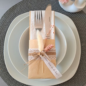 Bestecktasche "Vintage" I Serviettentasche I Hochzeit I Romantisch I Tischdeko I Trockenblume I Spitze