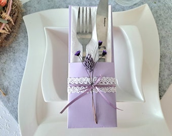 Cutlery bag "Purple" I Napkin bag I Wedding I Romantic I Table decoration I Dried flower