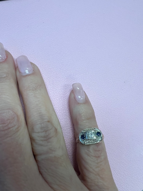 Antique Filigree Diamond and Sapphire Ring