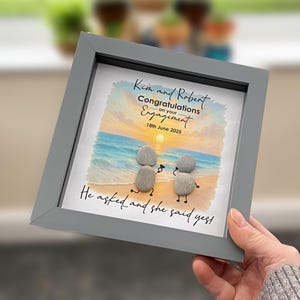Congratulations on Your Engagement Pebble Picture, Fully Personalised, 6 Inch Frame, Engagement Gift, Beach Proposal