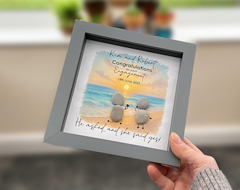 Congratulations on Your Engagement Pebble Picture, Fully Personalised, 6 Inch Frame, Engagement Gift, Beach Proposal