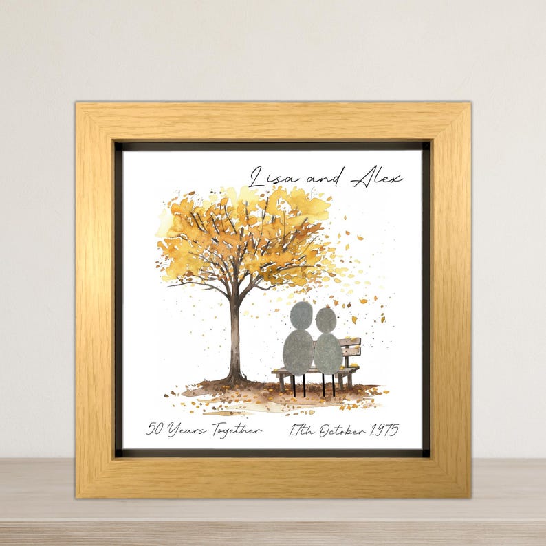 Image of Personalised 50th Wedding Anniversary Pebble Art, Wedding Anniversary Gift, Gold Wedding Anniversary Print Gift, 50th Anniversary Gift