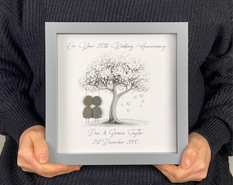 Personalised 25th Wedding Anniversary Pebble Art, Wedding Anniversary Gift, Silver Anniversary Present, 25th Anniversary Keepsake Gift Swing