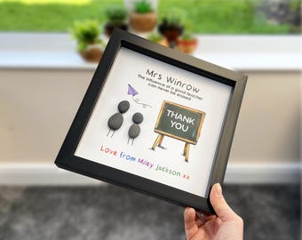 Thank You Teacher Pebble Picture Gift, Fully Personalised, 8 Inch Frame, End of Year Present, Teacher and Pupil