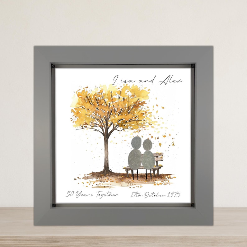 Image of Personalised 50th Wedding Anniversary Pebble Art, Wedding Anniversary Gift, Gold Wedding Anniversary Print Gift, 50th Anniversary Gift
