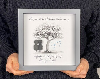 Personalised 20th Wedding Anniversary Pebble Art, Wedding Anniversary Gift, China Anniversary Present, 20th Anniversary Keepsake Gift, Swing