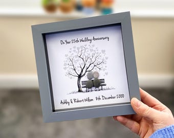 Personalised 25th Wedding Anniversary Pebble Art, 6 Inches Frame, Wedding Anniversary Gift, Silver Anniversary Keepsake Present, Love Tree