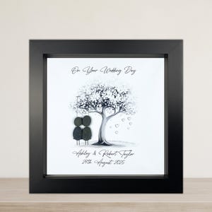 Image of Personalised Wedding Pebble Art Gift, Bride and Groom, Mr & Mrs Present, Custom Pebble Picture Keepsake, 8 x 8", Wedding Day, Silver Swing
