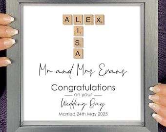 Personalised Wedding Day Scrabble Art Gift, Bride and Groom, Mr & Mrs Present, On Your Wedding Day Keepsake, Framed Scrabble Picture Gift