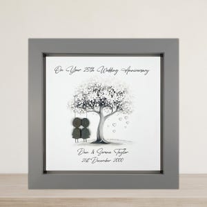 Image of Personalised 25th Wedding Anniversary Pebble Art, Wedding Anniversary Gift, Silver Anniversary Present, 25th Anniversary Keepsake Gift Swing