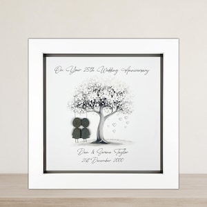 Image of Personalised 25th Wedding Anniversary Pebble Art, Wedding Anniversary Gift, Silver Anniversary Present, 25th Anniversary Keepsake Gift Swing