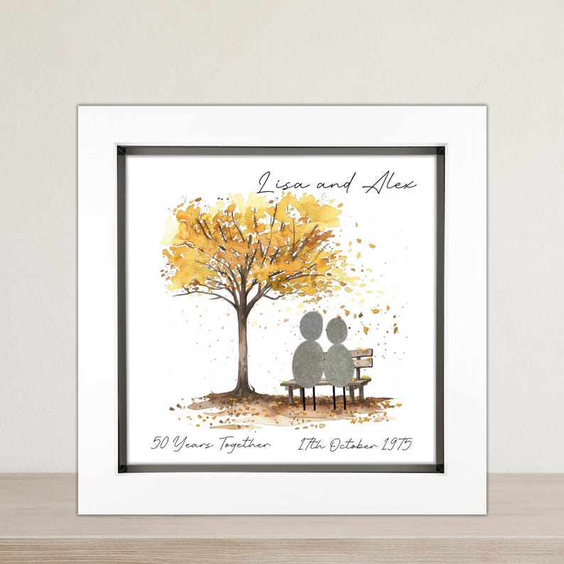 Image of Personalised 50th Wedding Anniversary Pebble Art, Wedding Anniversary Gift, Gold Wedding Anniversary Print Gift, 50th Anniversary Gift