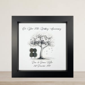 Image of Personalised 25th Wedding Anniversary Pebble Art, Wedding Anniversary Gift, Silver Anniversary Present, 25th Anniversary Keepsake Gift Swing