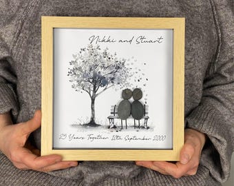 Personalised 25th Wedding Anniversary Pebble Art, Wedding Anniversary Gift, Silver Wedding Anniversary Print Gift, 25th Anniversary Gift