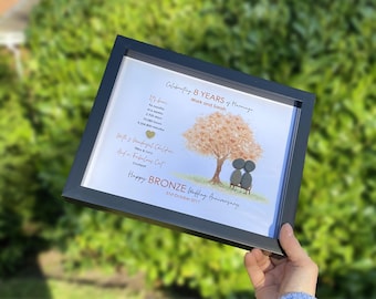 8th Wedding Anniversary Pebble Picture, Fully Personalised, 8 x 10 Inch Frame, Bronze Anniversary Gift