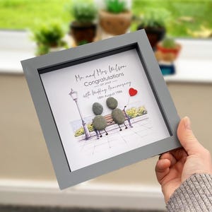 Personalised 40th Wedding Anniversary Pebble Picture Gift, 6 inch Frame, Wedding Anniversary Present, Ruby Anniversary Keepsake, Balloon
