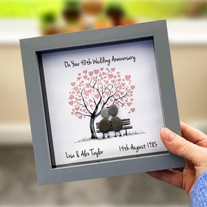 Art personnalisé en galets pour 40e anniversaire de mariage, cadre de 6 pouces, cadeau d'anniversaire de mariage, cadeau souvenir d'anniversaire rubis, arbre d'amour