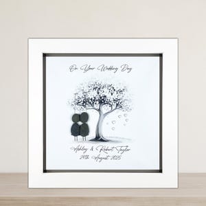 Image of Personalised Wedding Pebble Art Gift, Bride and Groom, Mr & Mrs Present, Custom Pebble Picture Keepsake, 8 x 8", Wedding Day, Silver Swing