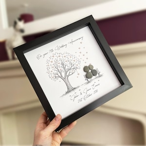 Personalised 7th Wedding Anniversary Pebble Art, Wedding Anniversary Gift, Copper Anniversary Print Gift, 7th Anniversary Keepsake Gift