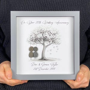 Image of Personalised 25th Wedding Anniversary Pebble Art, Wedding Anniversary Gift, Silver Anniversary Present, 25th Anniversary Keepsake Gift Swing