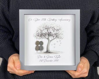 Art personnalisé en galets pour 25e anniversaire de mariage, cadeau d'anniversaire de mariage, cadeau d'anniversaire en argent, balançoire cadeau souvenir 25e anniversaire