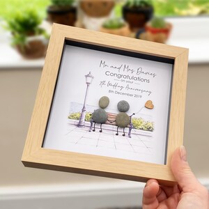Personalised 7th Wedding Anniversary Pebble Picture Gift, 6 inch Frame, Wedding Anniversary Present, Copper Anniversary Keepsake, Balloon