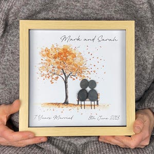 Personalised 7th Wedding Anniversary Pebble Art, Wedding Anniversary Gift, Copper Anniversary Print Gift, 7th Anniversary Gift, Son Daughter
